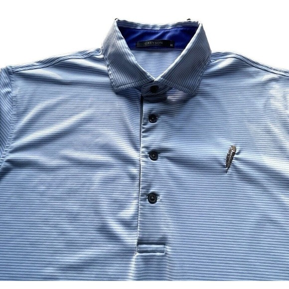 LNWOT Greyson SS Polo Shirt Golf Tour Striped Blue Medium Men - Picture 2 of 8